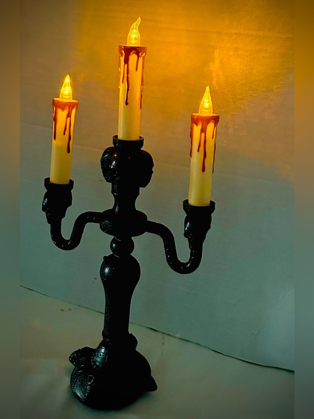 Halloween Candelabra Gothic Skulls Battery Powered Soooky Decor